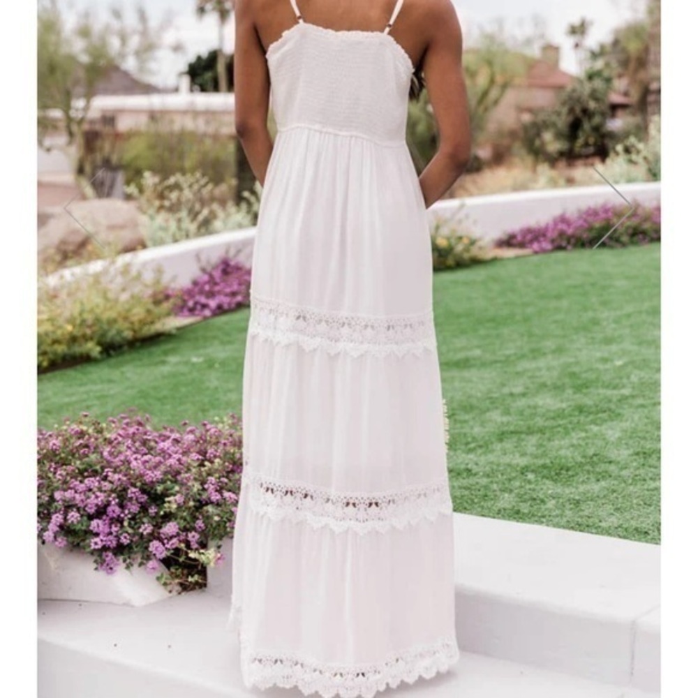 NWOT Pink Lily white smocked lace maxi small, never worn